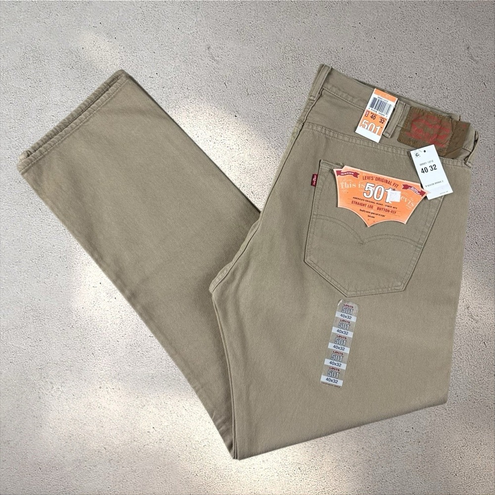 NWT Levis 501 Jeans New Mens 40x32 Original Button Fly Color Khaki Tan 005011212